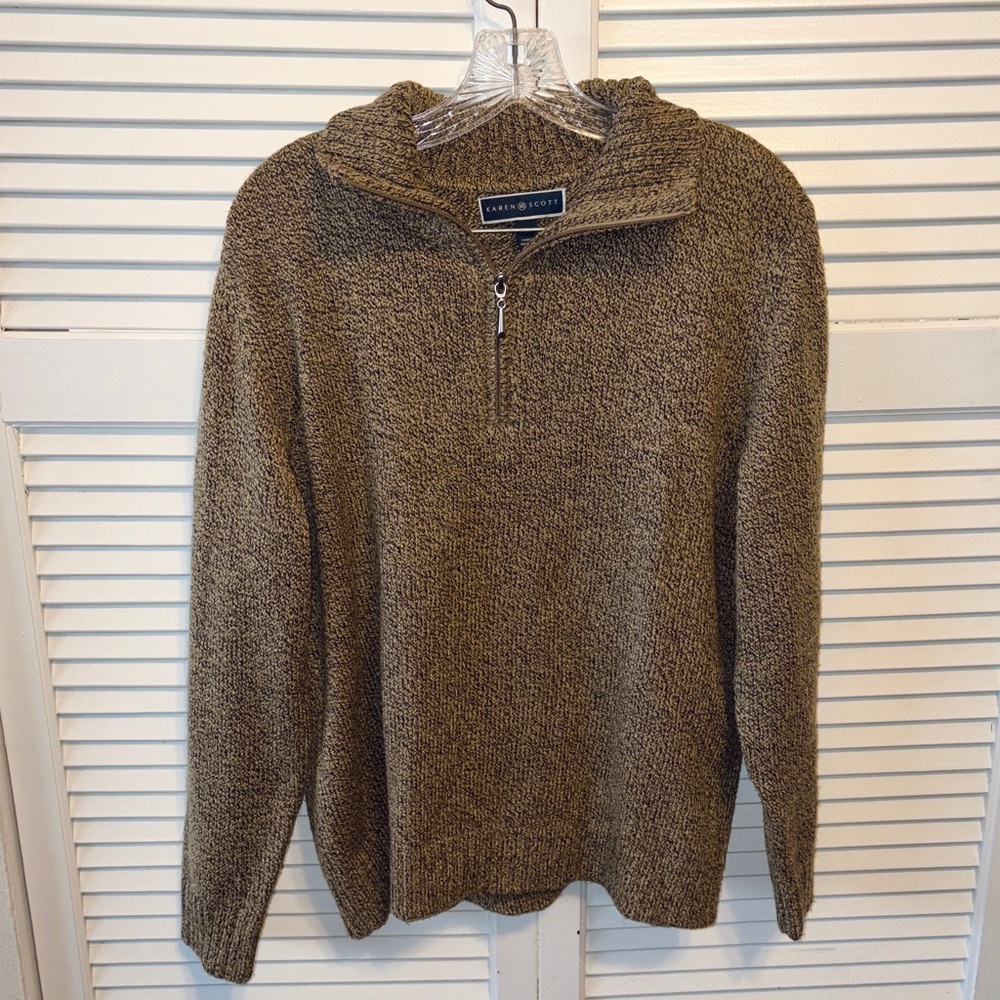 Karen Scott Tan Knit Quarter Zip Sweater